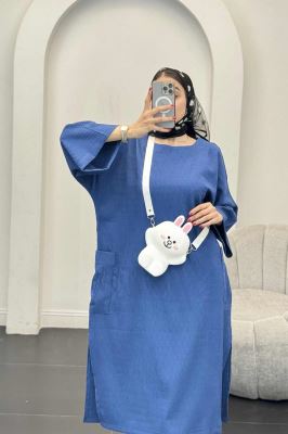 مانتو کفتان السا بغل جیب پایین چاکدار