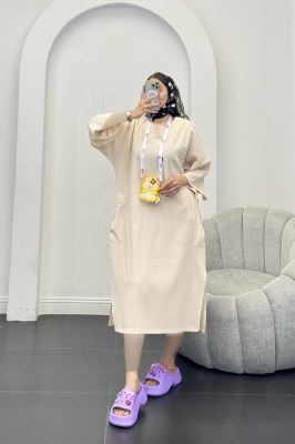 مانتو کفتان السا بغل جیب پایین چاکدار