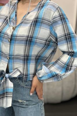 شومیز چهارخانه پایین گره