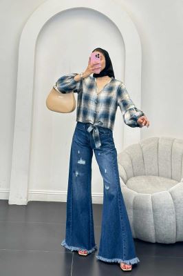 شومیز چهارخانه پایین گره