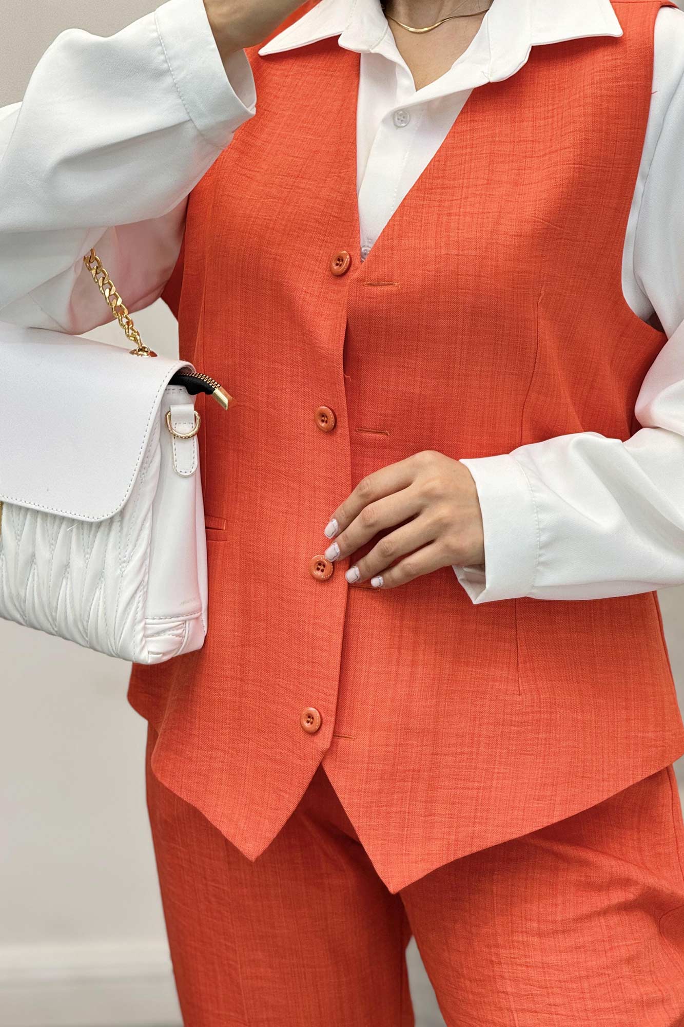 ست جلیقه شلوار شانتون یقه هفت بگ