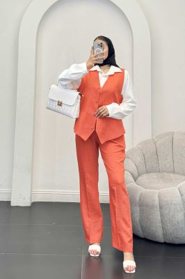 ست جلیقه شلوار شانتون یقه هفت بگ