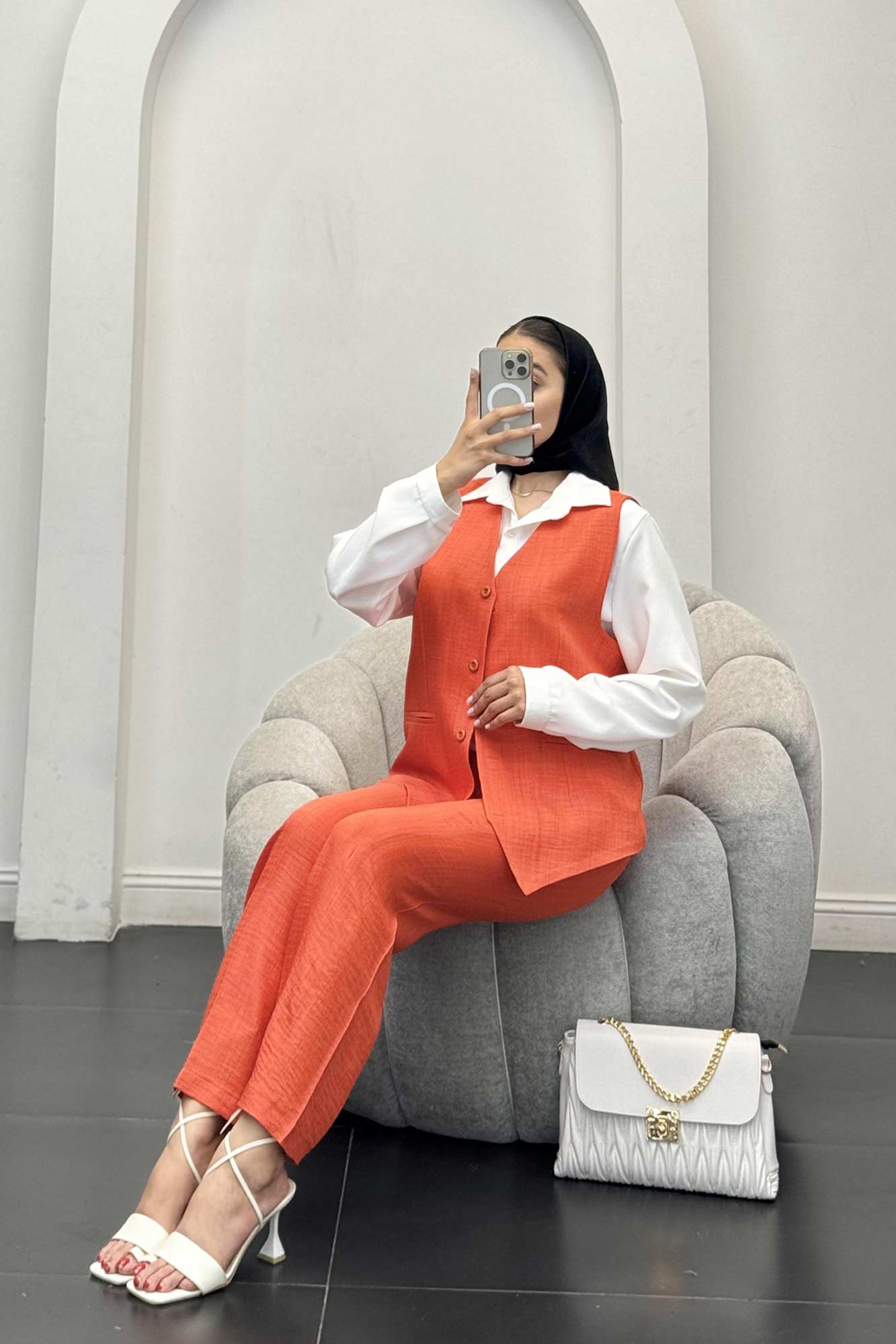 ست جلیقه شلوار شانتون یقه هفت بگ