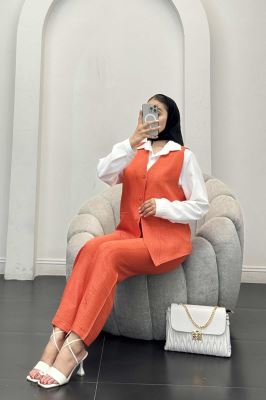 ست جلیقه شلوار شانتون یقه هفت بگ