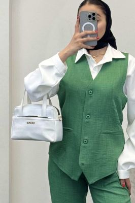 ست جلیقه شلوار شانتون یقه هفت بگ