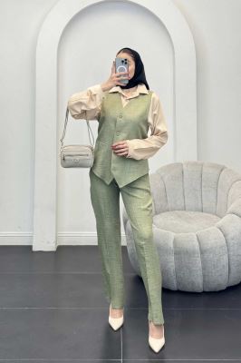 ست جلیقه شلوار شانتون یقه هفت بگ