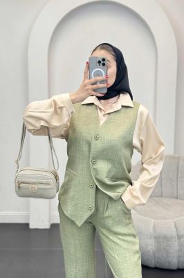 ست جلیقه شلوار شانتون یقه هفت بگ