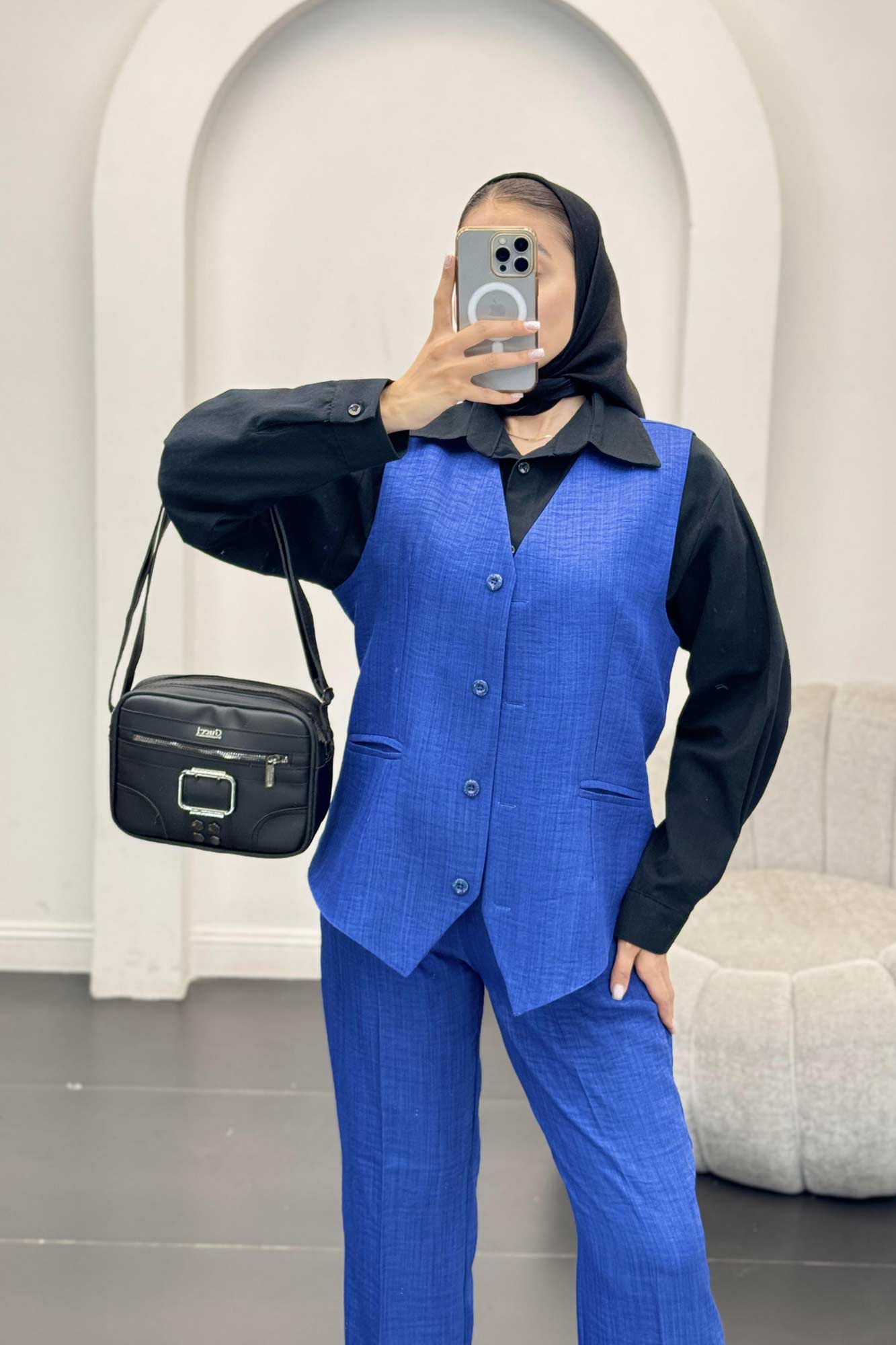 ست جلیقه شلوار شانتون یقه هفت بگ