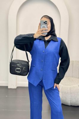 ست جلیقه شلوار شانتون یقه هفت بگ