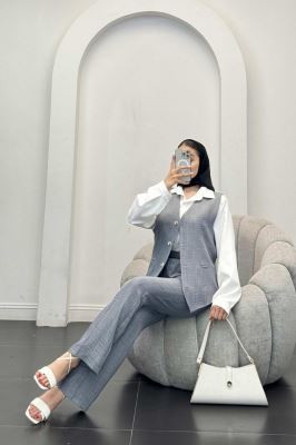 ست جلیقه شلوار شانتون یقه هفت بگ