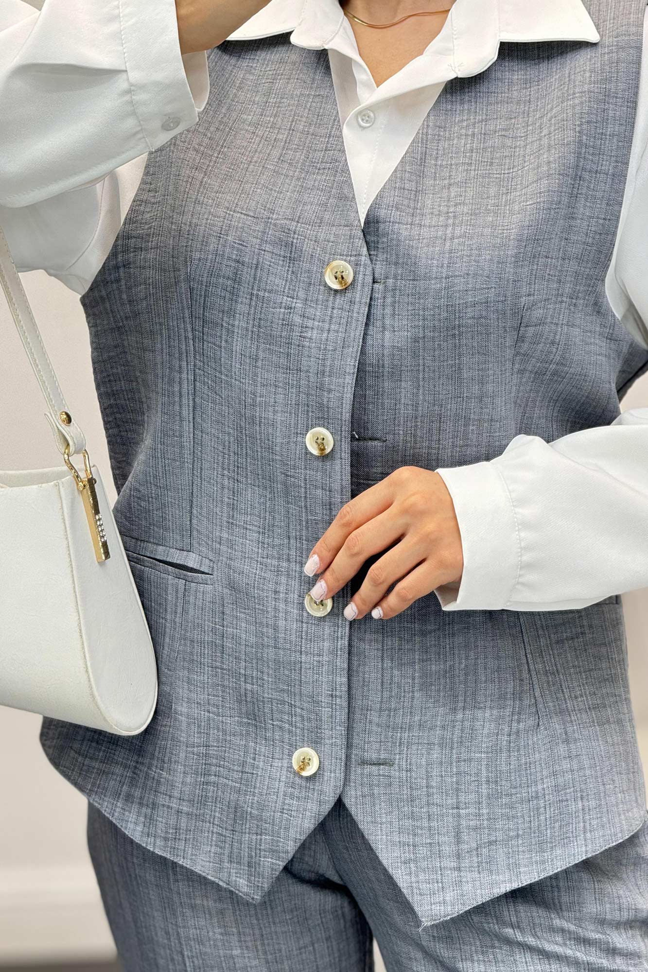 ست جلیقه شلوار شانتون یقه هفت بگ