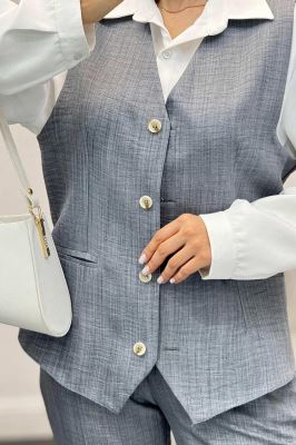 ست جلیقه شلوار شانتون یقه هفت بگ