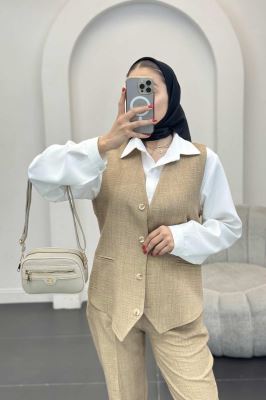 ست جلیقه شلوار شانتون یقه هفت بگ