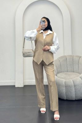 ست جلیقه شلوار شانتون یقه هفت بگ