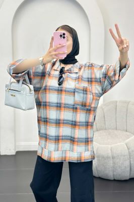 بلوز چهارخانه تک جیب پایین چاکدار