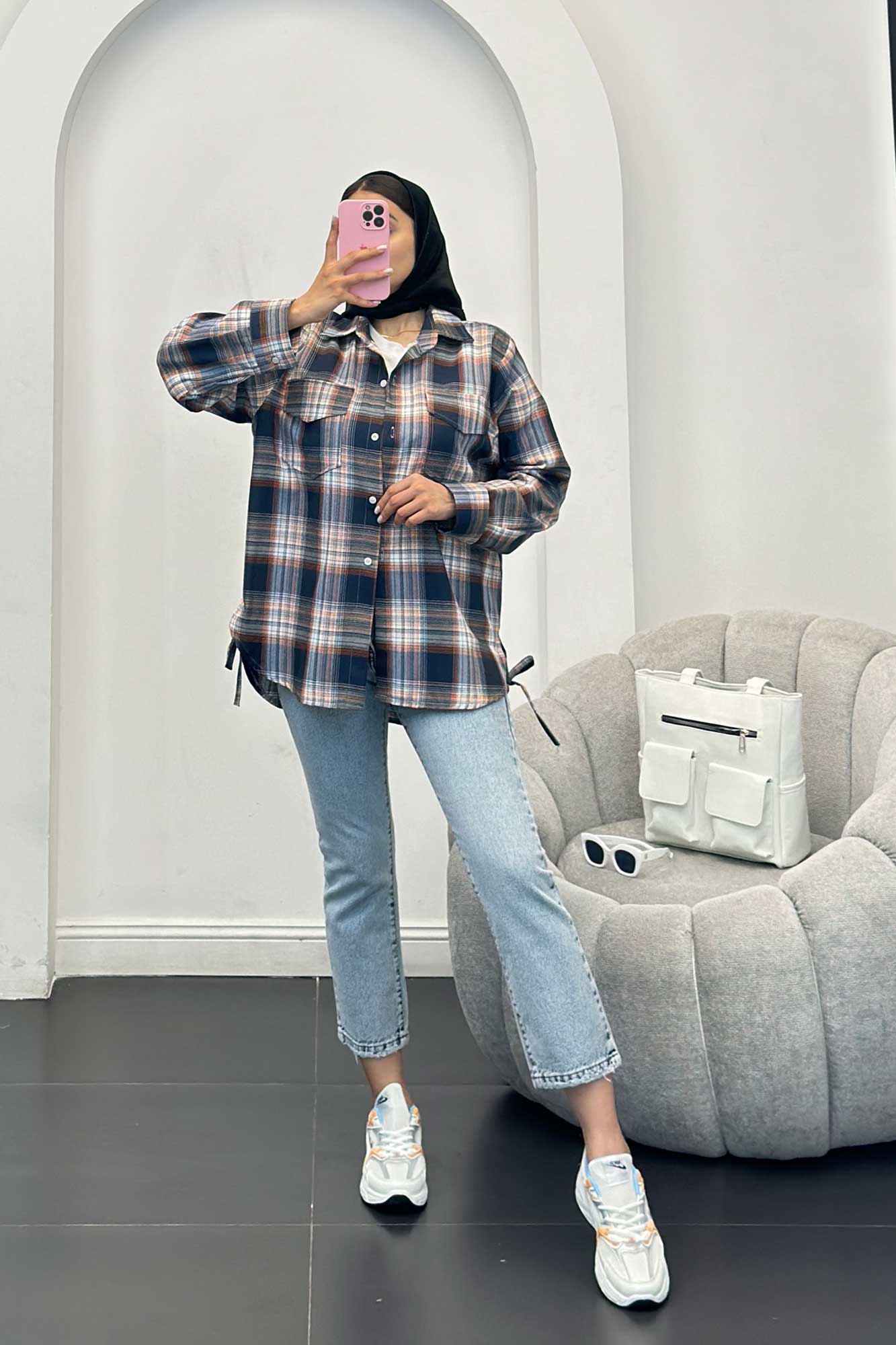 شومیز چهارخانه بغل بند دار