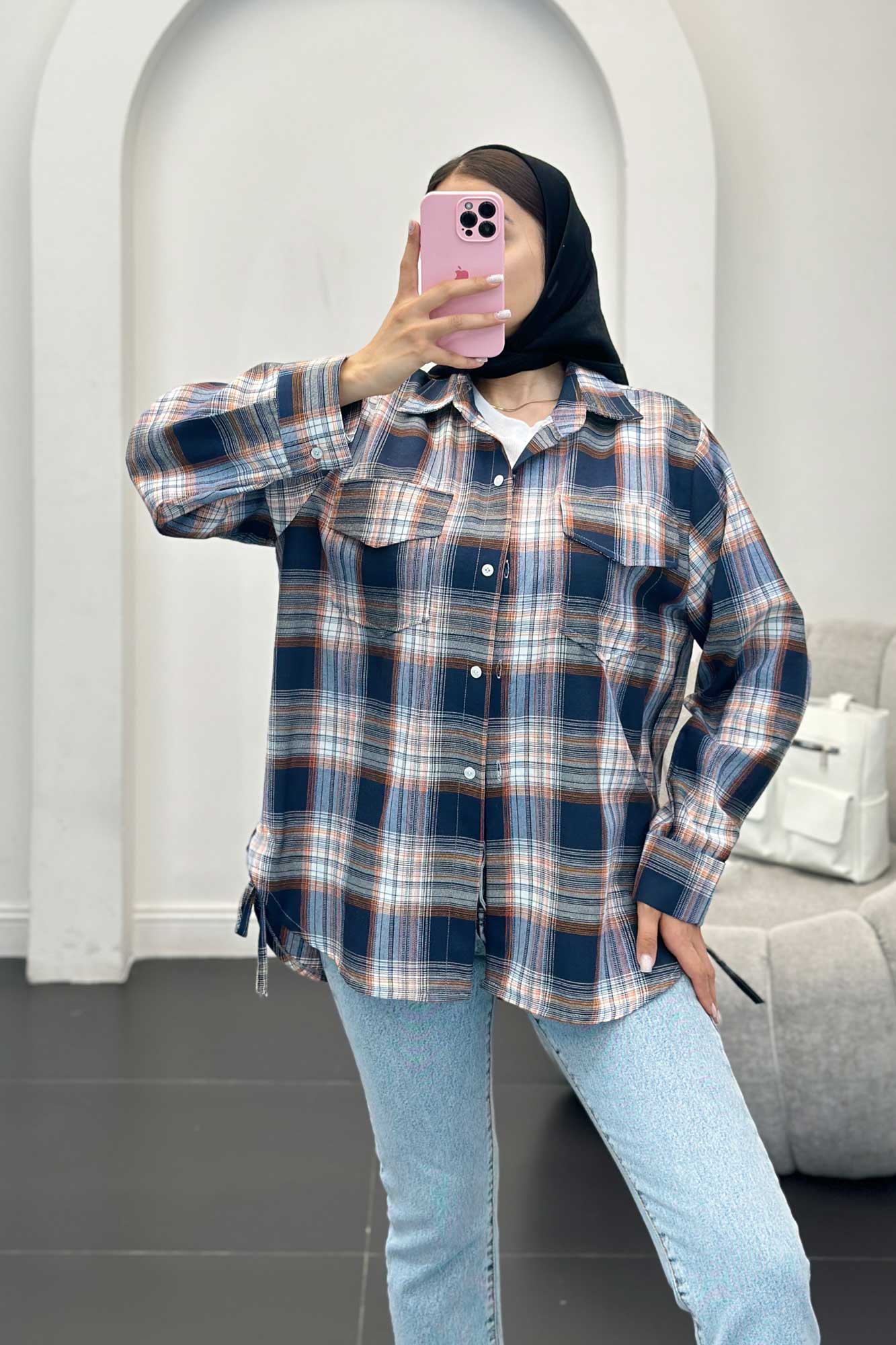 شومیز چهارخانه بغل بند دار