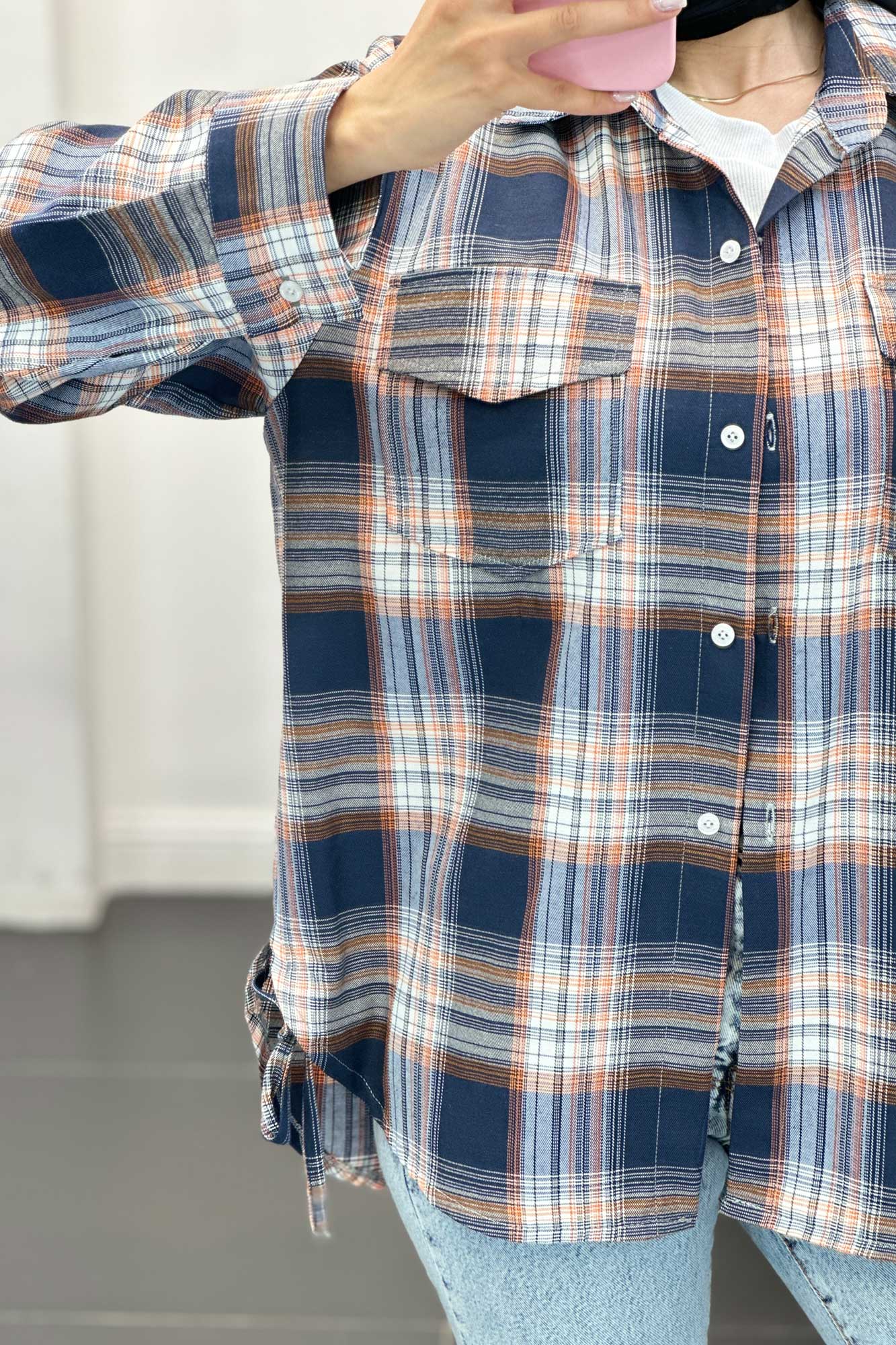 شومیز چهارخانه بغل بند دار