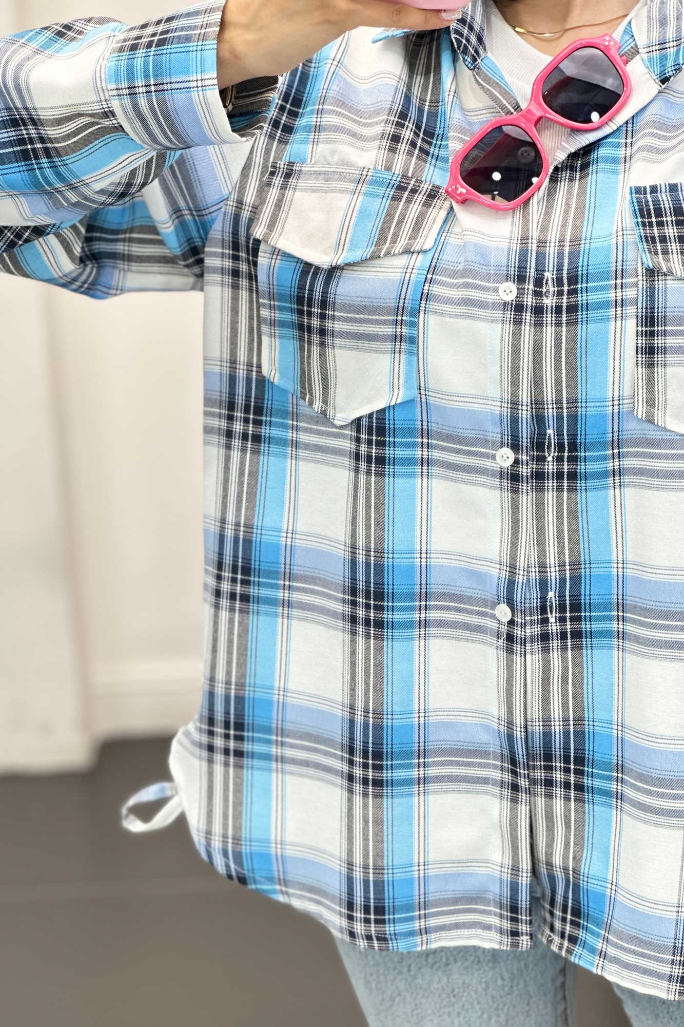 شومیز چهارخانه بغل بند دار