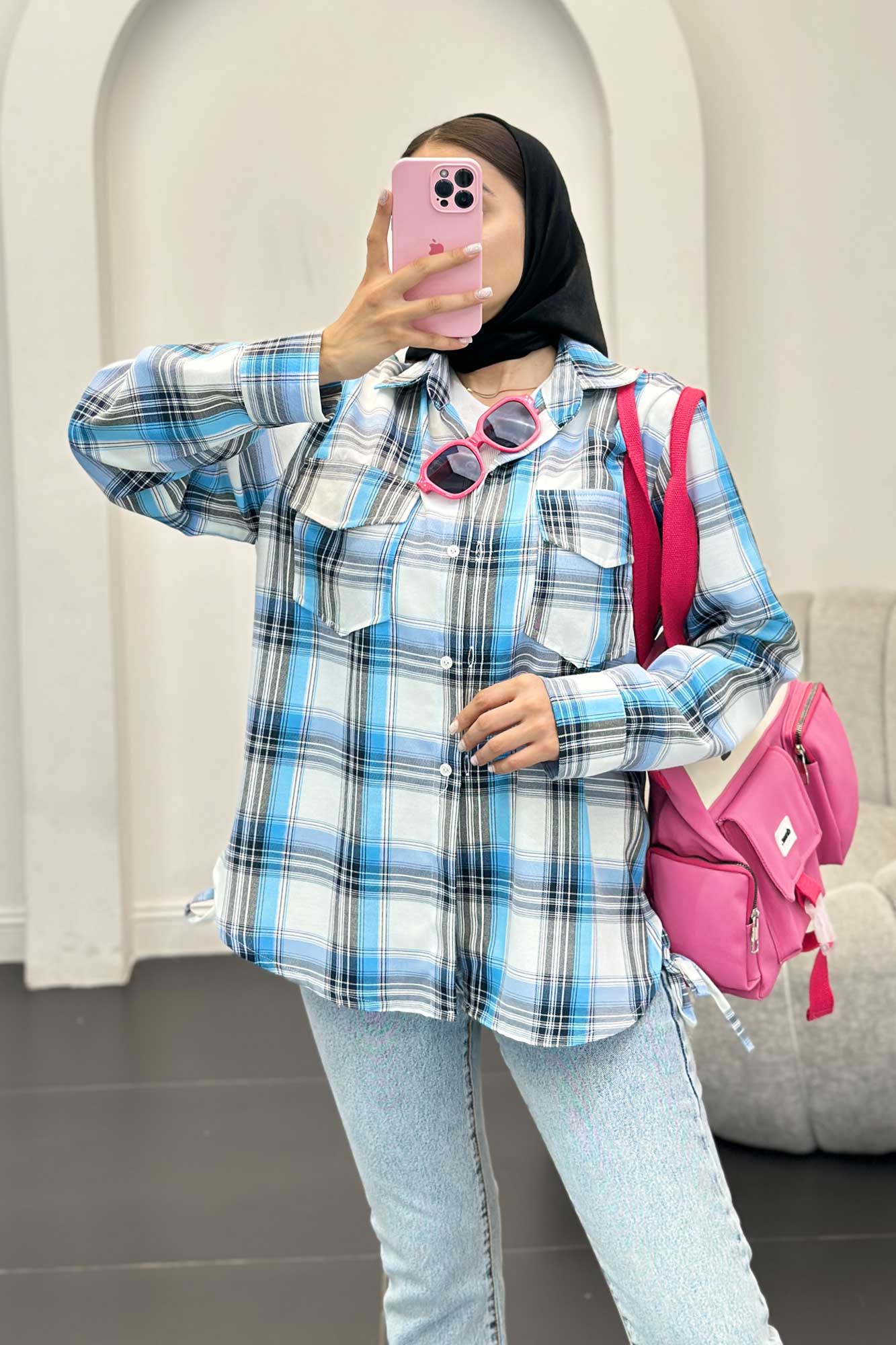 شومیز چهارخانه بغل بند دار