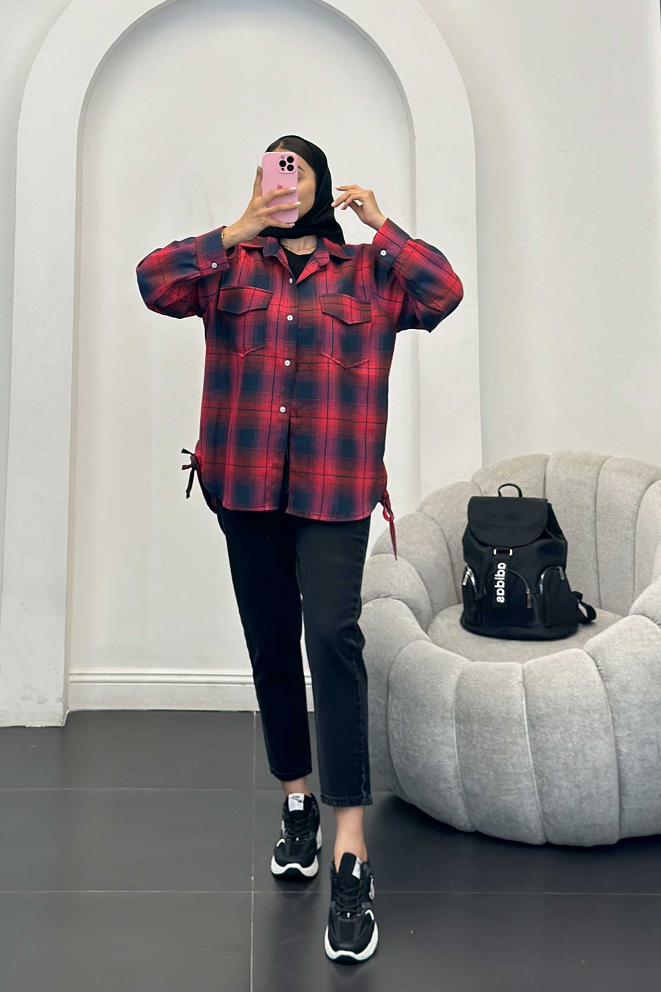 شومیز چهارخانه بغل بند دار