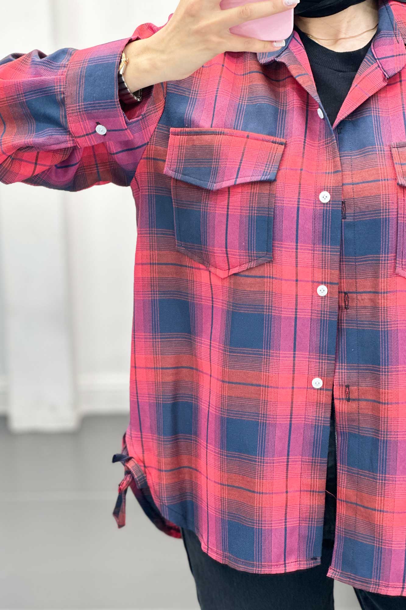 شومیز چهارخانه بغل بند دار