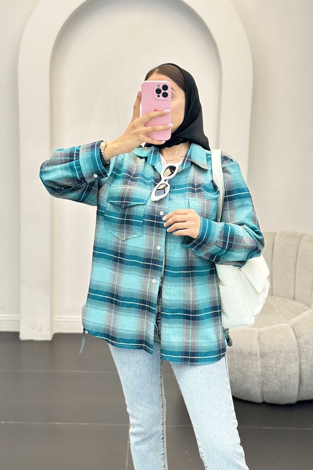 شومیز چهارخانه بغل بند دار