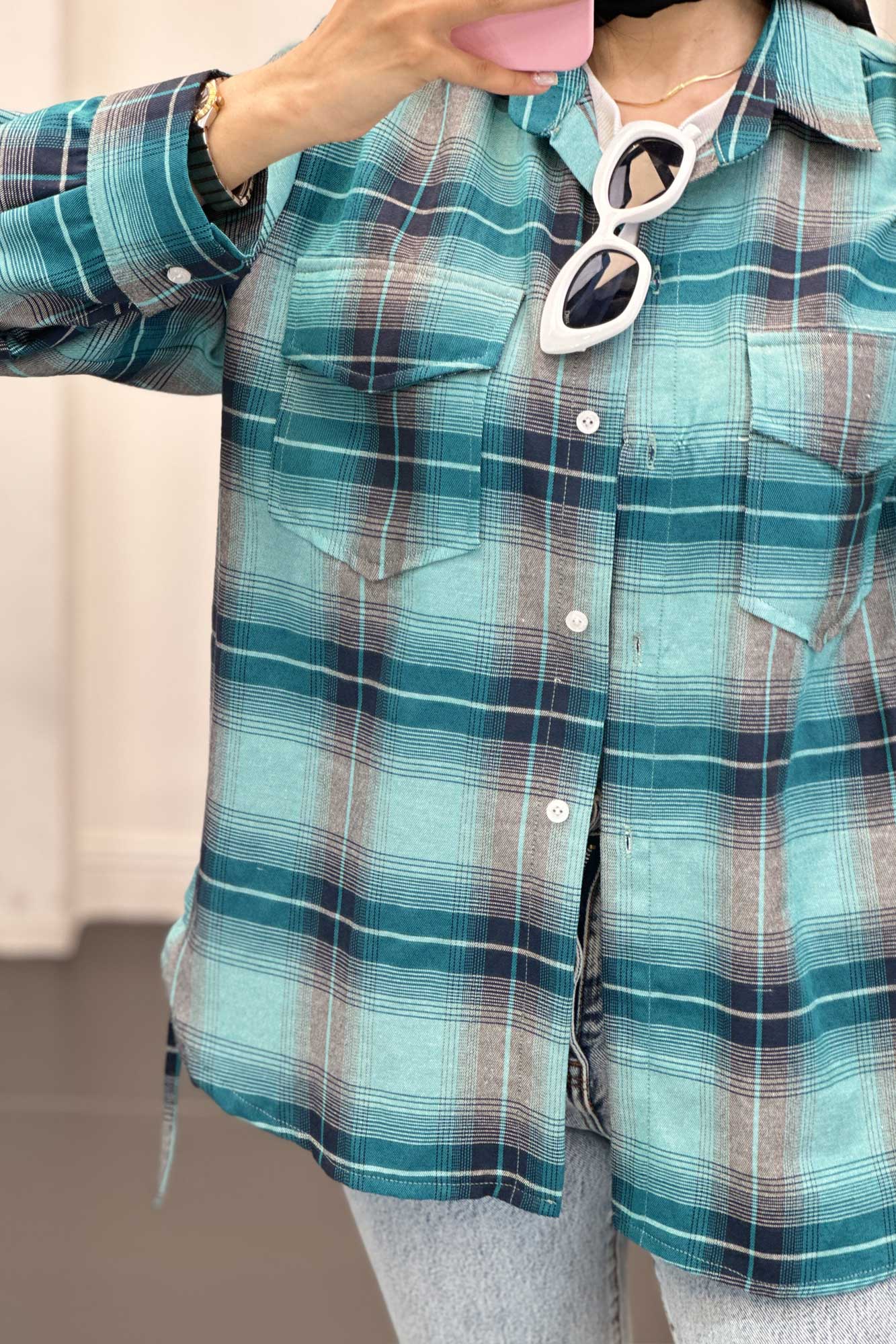 شومیز چهارخانه بغل بند دار