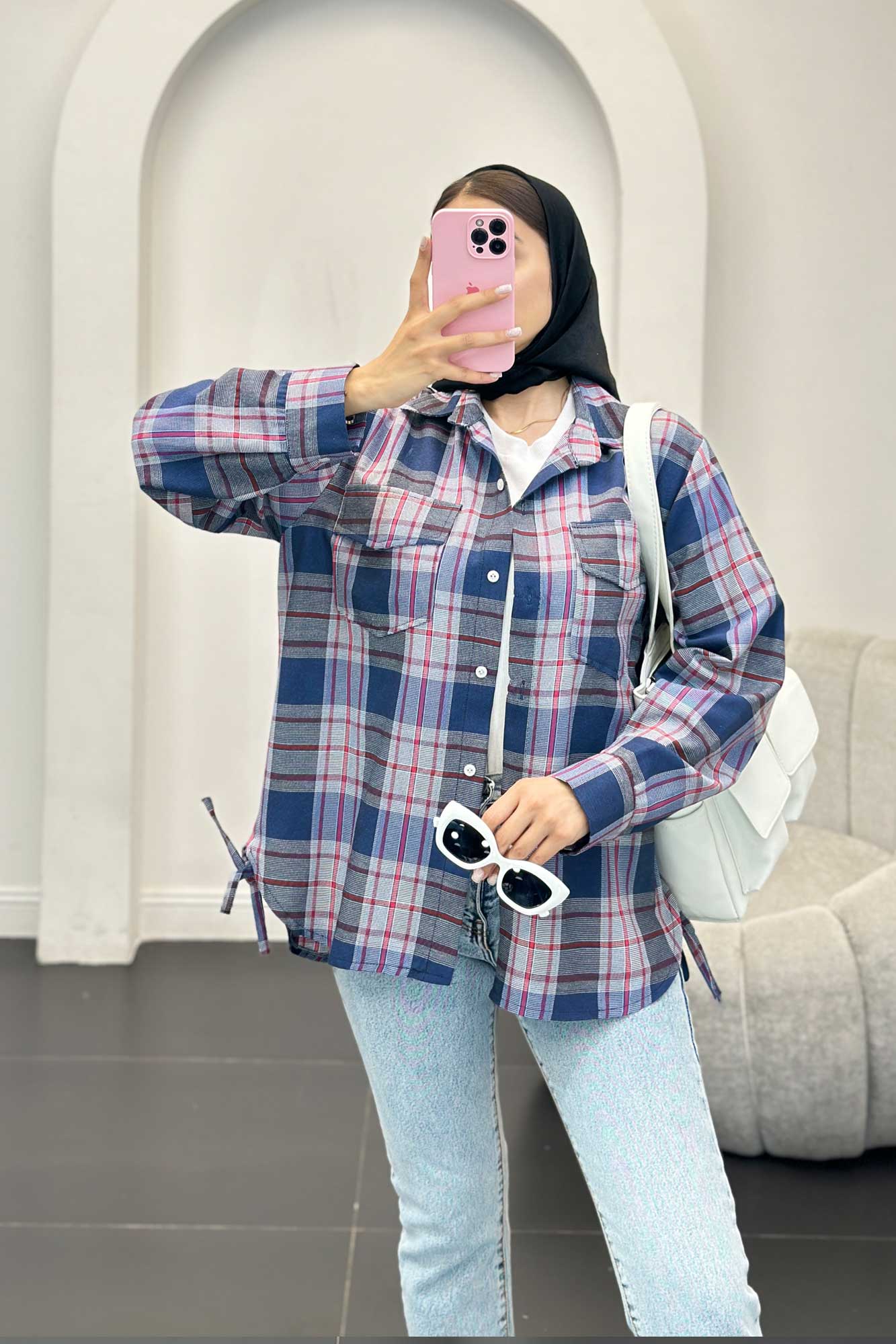 شومیز چهارخانه بغل بند دار