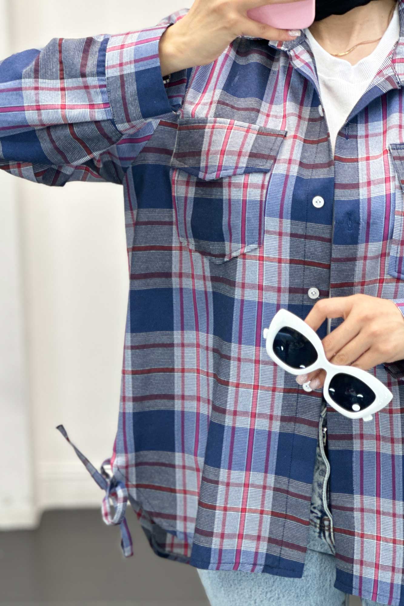 شومیز چهارخانه بغل بند دار