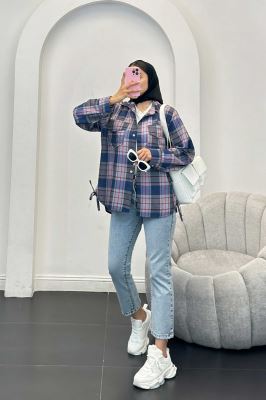 شومیز چهارخانه بغل بند دار