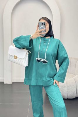 ست بلوز و شلوار کریشه دو دکمه