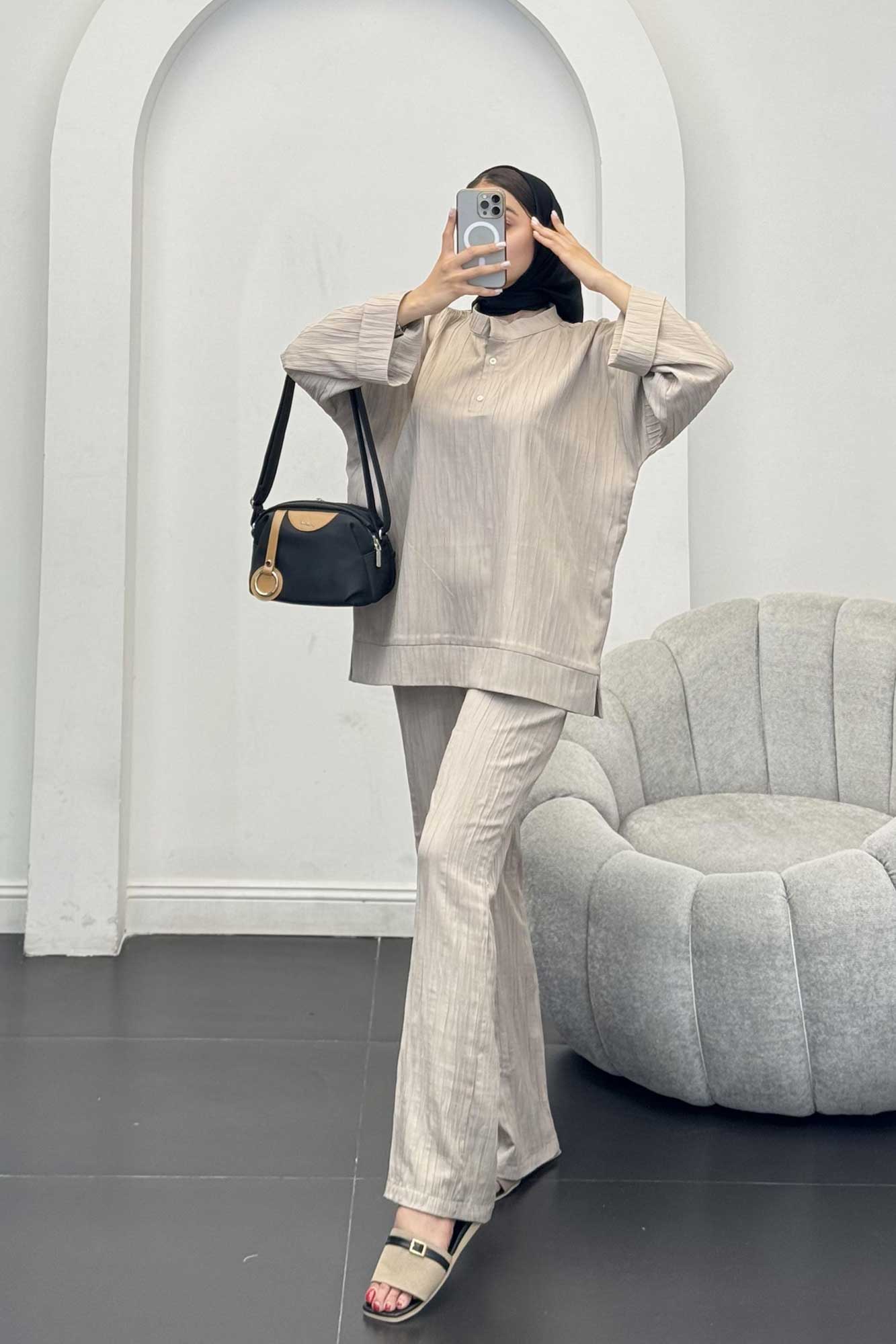 ست بلوز و شلوار کریشه دو دکمه