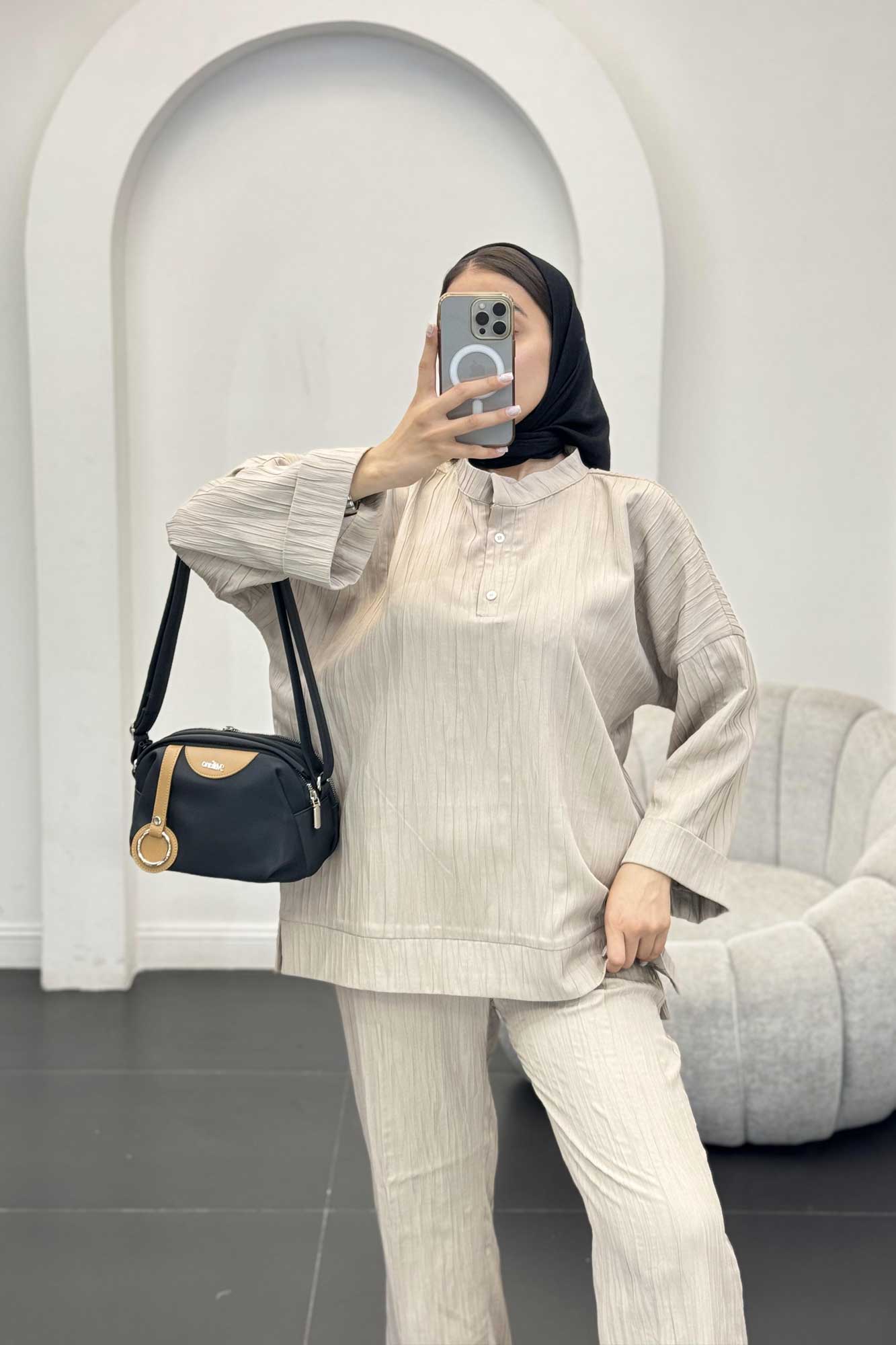 ست بلوز و شلوار کریشه دو دکمه