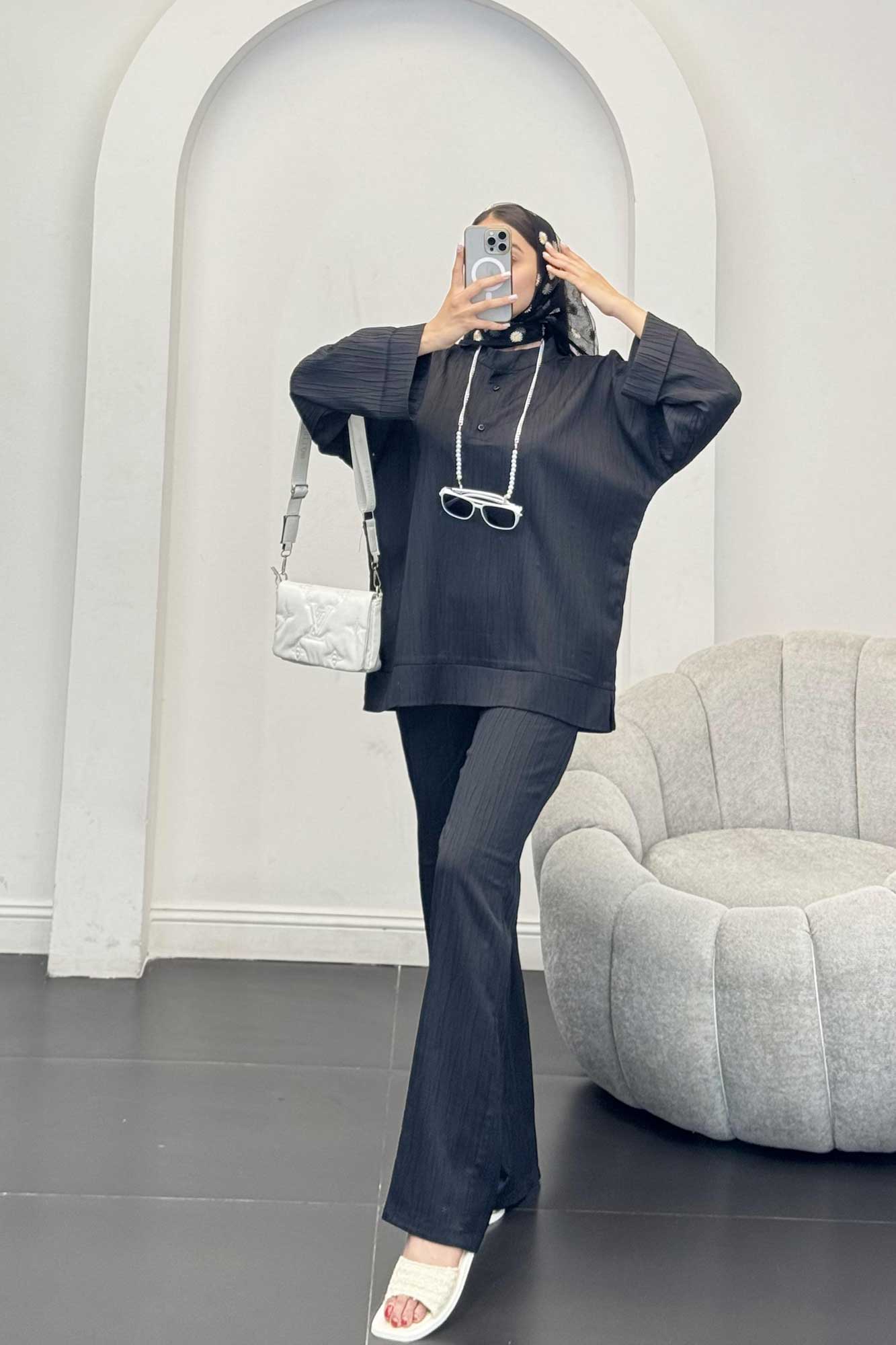 ست بلوز و شلوار کریشه دو دکمه