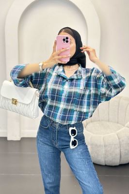 بلوز چهارخانه تک جیب پایین چاکدار