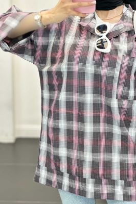 بلوز چهارخانه تک جیب پایین چاکدار