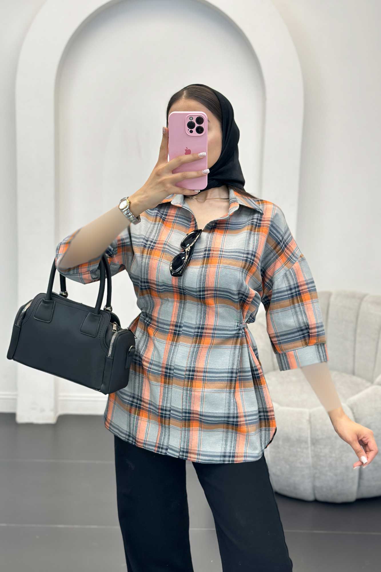 شومیز چهارخانه کمر گت دار