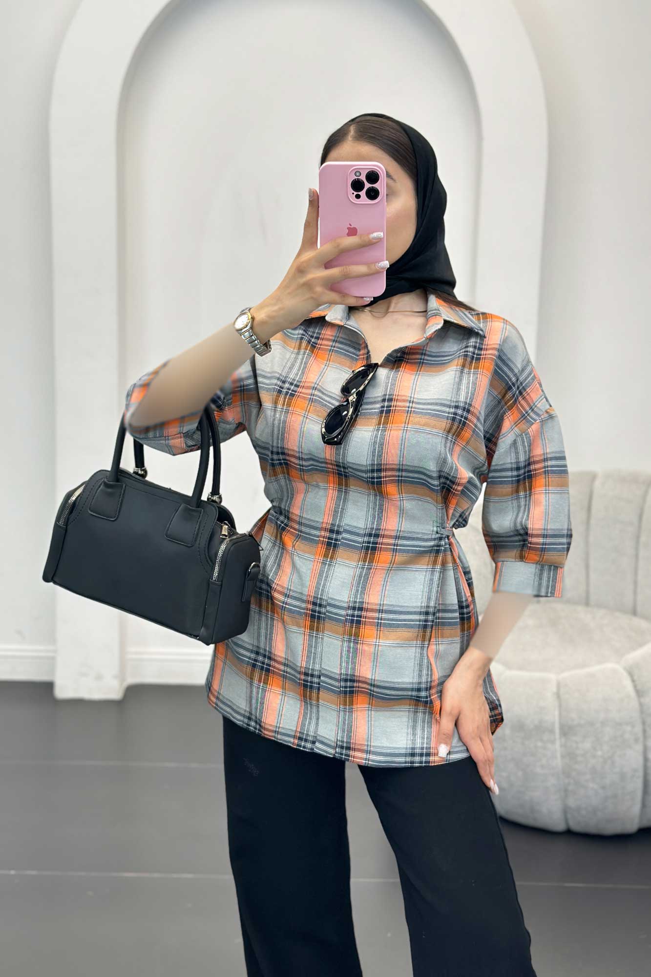 شومیز چهارخانه کمر گت دار