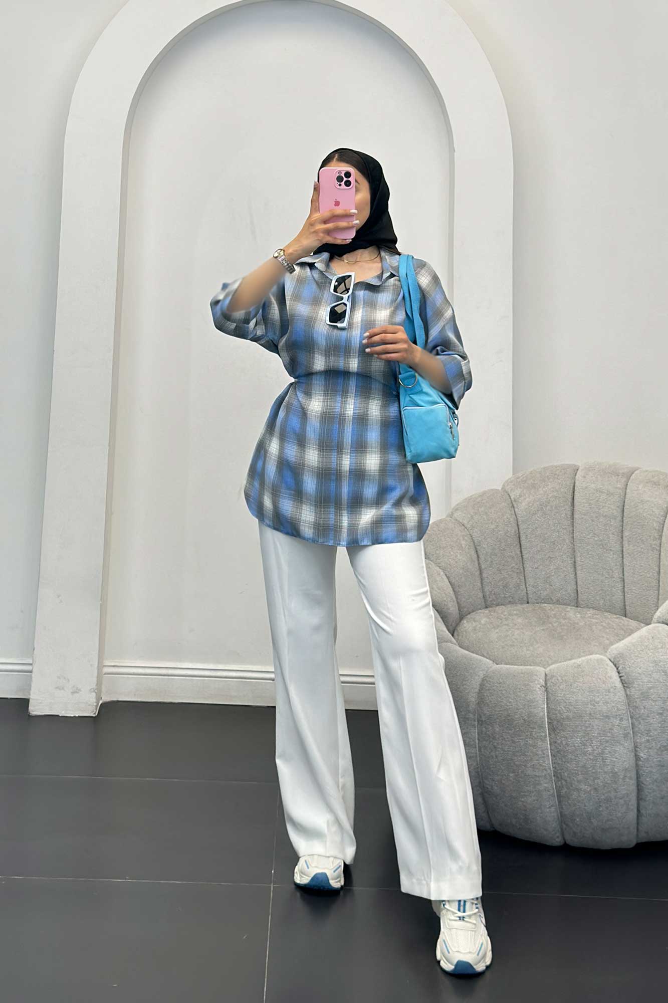 شومیز چهارخانه کمر گت دار