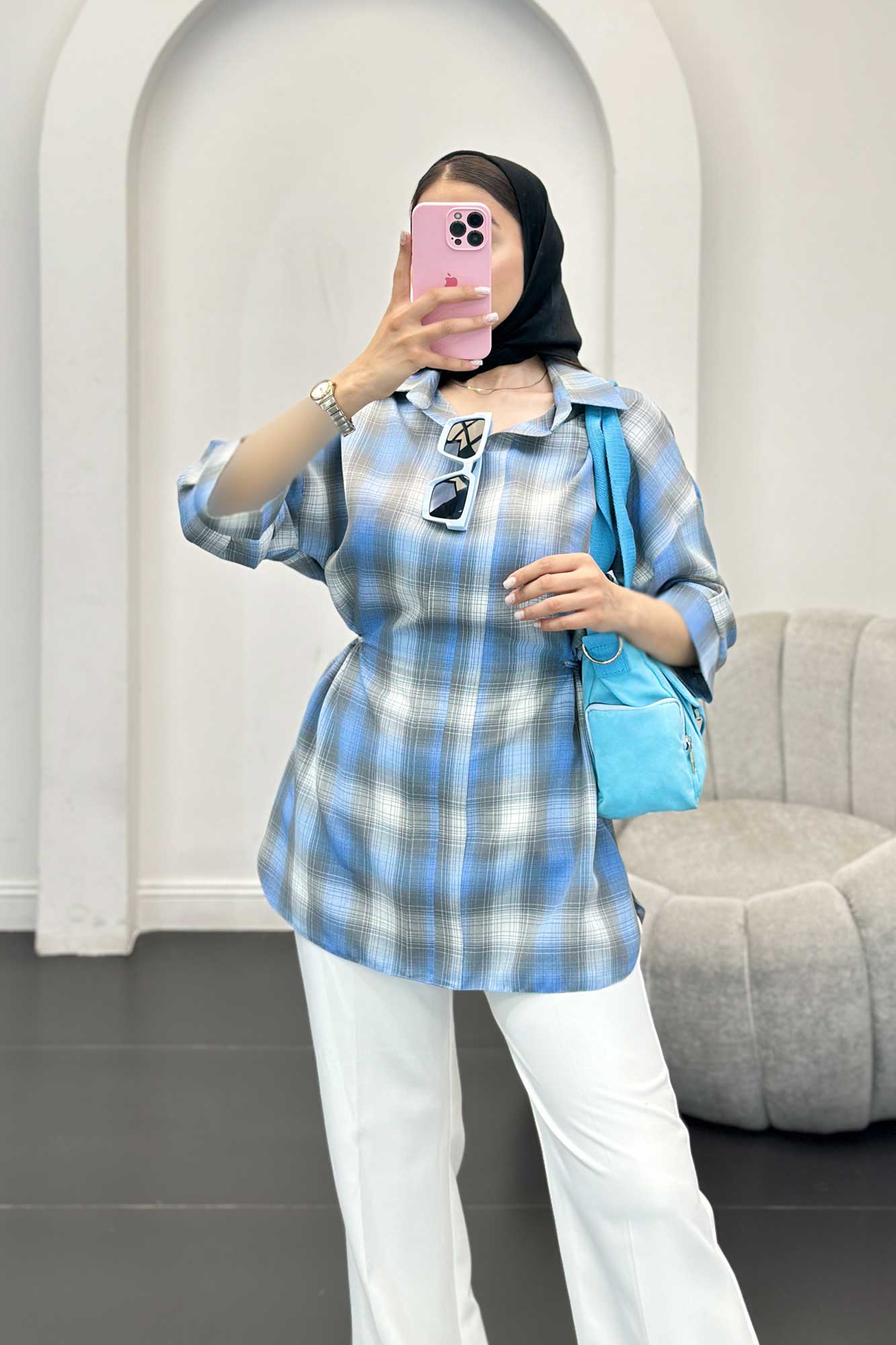 شومیز چهارخانه کمر گت دار