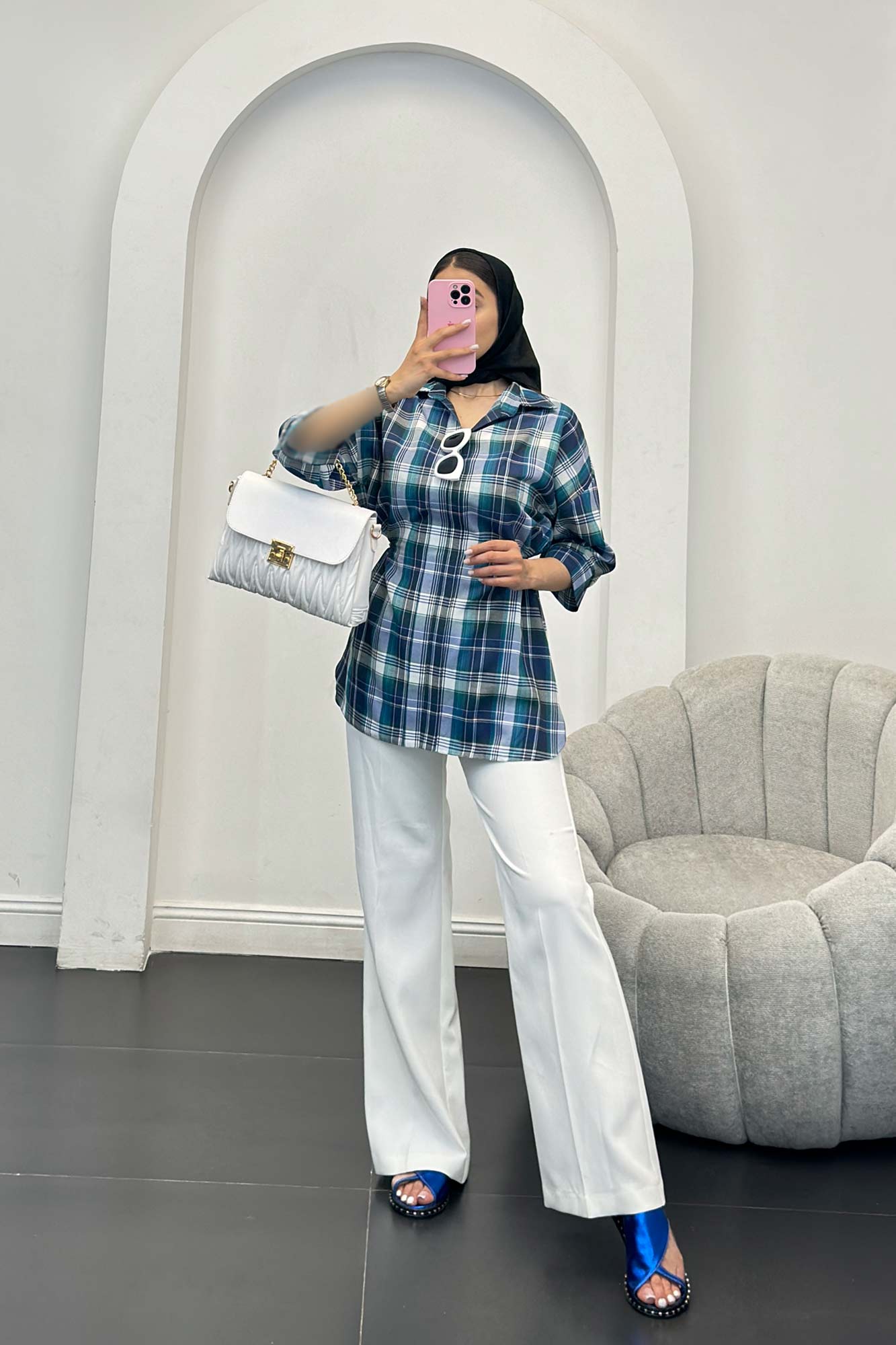 شومیز چهارخانه کمر گت دار