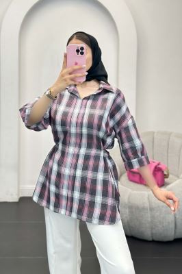 شومیز چهارخانه کمر گت دار