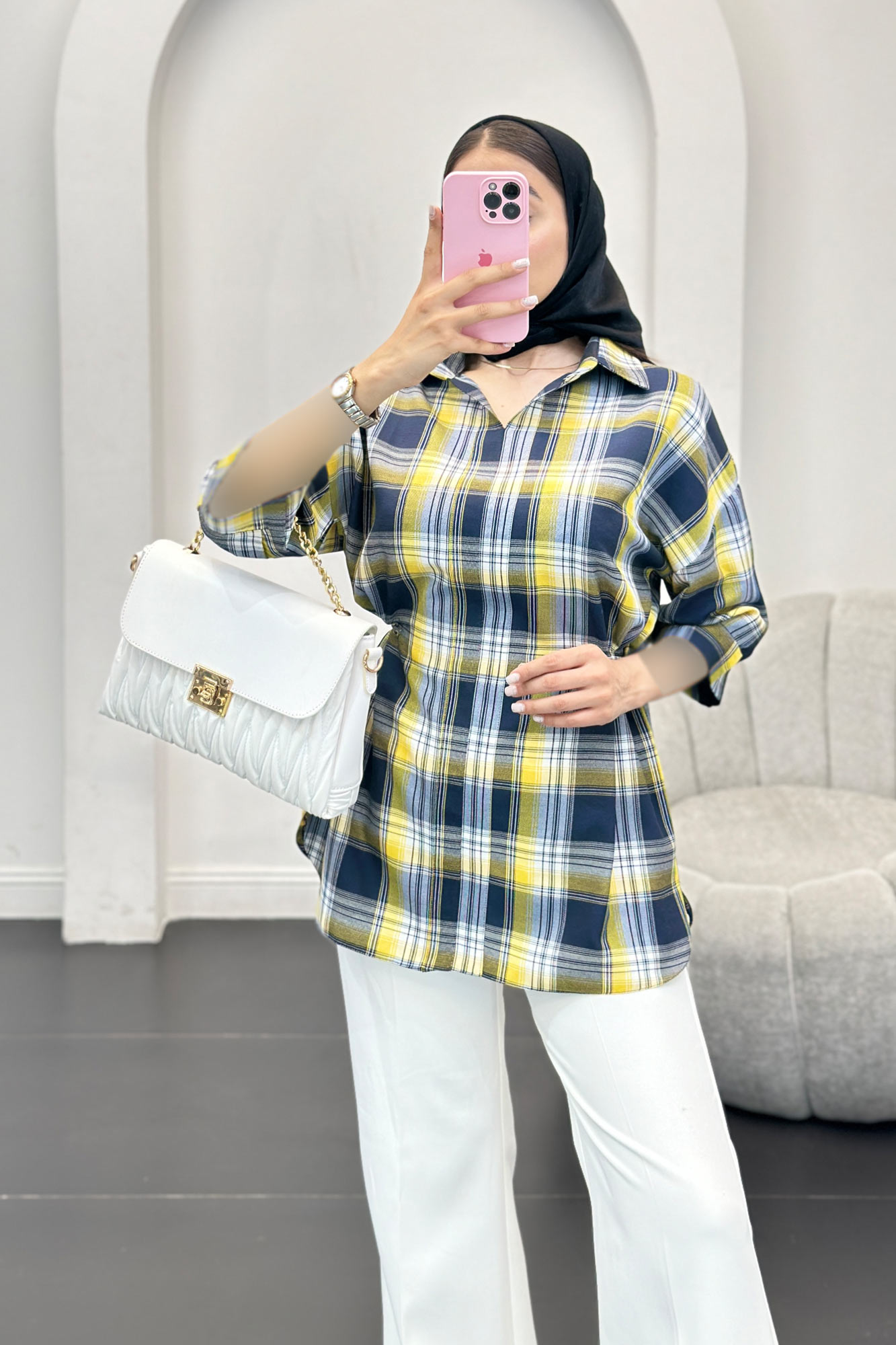 شومیز چهارخانه کمر گت دار