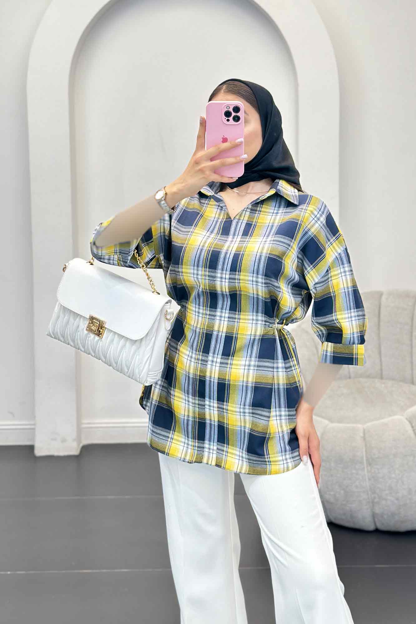 شومیز چهارخانه کمر گت دار