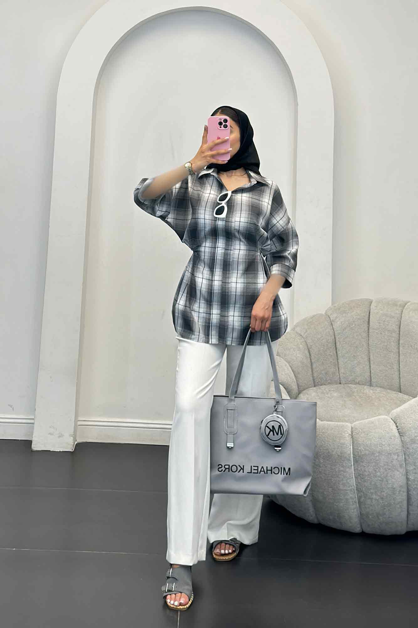 شومیز چهارخانه کمر گت دار