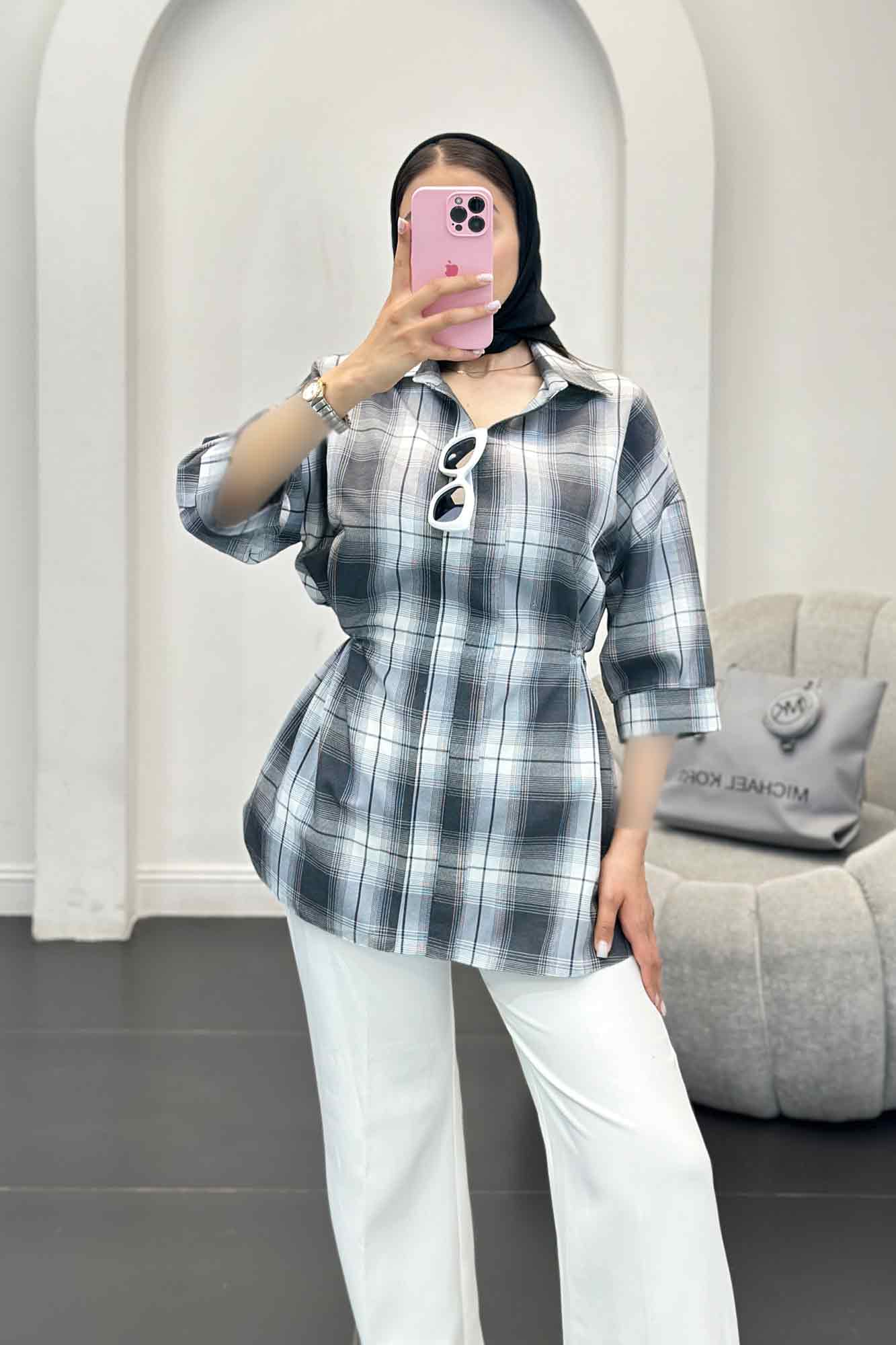 شومیز چهارخانه کمر گت دار