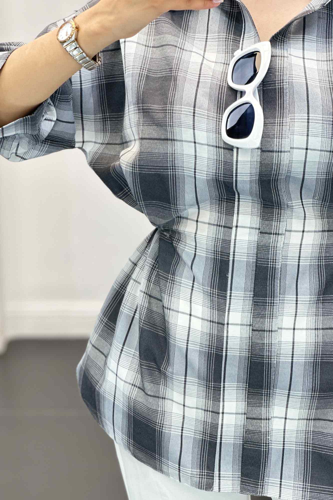 شومیز چهارخانه کمر گت دار