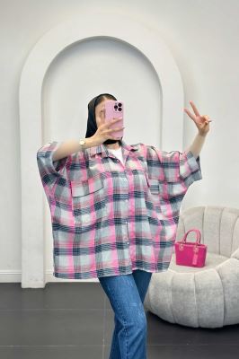 شومیز چهارخانه جیب پاکتی کیمونو