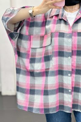 شومیز چهارخانه جیب پاکتی کیمونو